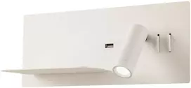 8W + 3W LED sieninis šviestuvas BROOK, baltas, 3000K, šviesos kampas 120°, skaitymo šviestuvėlio - 20°, su USB, 01-2983