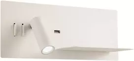 8W + 3W LED sieninis šviestuvas BROOK, baltas, 3000K, šviesos kampas 120°, skaitymo šviestuvėlio - 20°, su USB, 01-3314