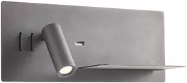 8W + 3W LED sieninis šviestuvas BROOK, juodas, 3000K, šviesos kampas 120°, skaitymo šviestuvėlio - 20°, su USB, 01-3316