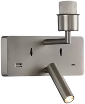 Sieninis šviestuvas ROMEO, E27, matinės nikelio sp., su skaitymo šviestuvėliu ir USB, be gaubto, A3971081NMSP