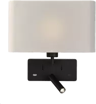 Sieninis šviestuvas ROMEO, E27, juodas, su skaitymo šviestuvėliu ir USB, A3971081N