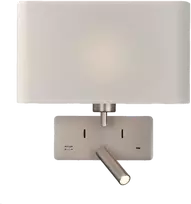 Sieninis šviestuvas ROMEO, E27, matinės nikelio sp., su skaitymo šviestuvėliu ir USB, A3971081NM