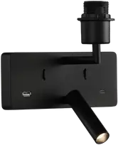 Sieninis šviestuvas ROMEO, E27, juodas, su skaitymo šviestuvėliu ir USB, be gaubto, A3971081NSP