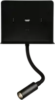 9W LED sieninis šviestuvas CALMA, juodas, 3000K, su skaitymo šviestuvėliu ir USB, A3836001N