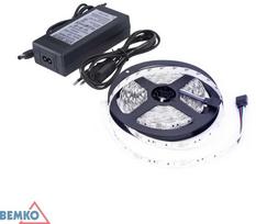 Rinkinys - 4,8W/m, 12V, IP20, 3000K LED juosta, 5m ritė, su 12V maitinimo šaltiniu