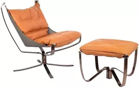 Fotelis su atrama kojoms ARNI LOW, oranžinis, pagaminta iš eko odos