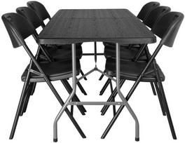 Lauko baldų komplektas Sulankstomas banketinis stalas 180 cm, 6 kėdės, furšetų, pobūvių, renginių komplektas