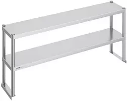 Nerūdijančio plieno dviejų aukštų lentyna virš stalviršio, reguliuojamas virtuvės organizatorius 305 x 1524 mm, dviejų pakopų prieskonių lentynėlė, darbastalio lentyna