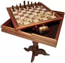 Medinis 3in1 šachmatų, šaškių, nardų stalas 65cm, šeimai, dovanai, žaidimų rinkinys