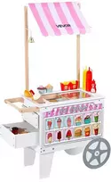 Vaikų ledų vežimėlis, žaislinis maisto sunkvežimis, 2in1 dešrainių kioskas, medinis ledainės žaidimas 3-7 metų vaikams, vaidmenų žaidimų žaislas, prekystalis