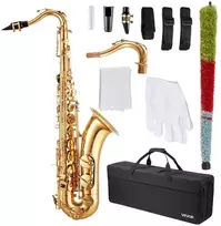 B plokštumos tenoro saksofonas pradedantiesiems, auksinis, su dėklu, 23 klavišai, sodrus tonas, tenorinis saksofonas, Bb saksofonas