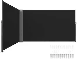Ištraukiamas terasos ekranas, lauko privatumo ekranas, šoninė markizė balkonui, 180x600cm ištraukiama tvora, juodas lauko ekranas terasai