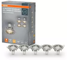 Įleidžiamas šviestuvas SPOT, GU10, šlifuoto nikelio sp., su 2,6W 2700K LED lempute, 5vnt.