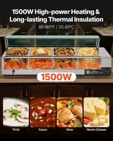 Komercinis maisto šildytuvas, 1500W nerūdijančio plieno garinis maisto šildytuvas, 4 indų stalviršio bufeto serveris restoranams, maitinimo įstaigoms ir vakarėliams