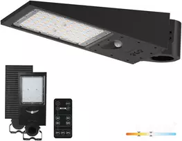 30W LED gatvės šviestuvas su saulės baterija STREET, juodas, 3000/4000K, su judesio davikliu, IP65, 140x70°