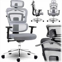 Biuro kėdė su tinklelio atlošu, ergonomiško dizaino, reguliuojamo aukščio, pilka darbo kėdė, supimo funkcija, patogi kompiuterio kėdė