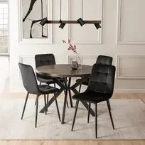 Mebel Elite Valgomojo stalo ir 4 kėdžių komplektas, išskleidžiamas, 100–250 cm, riešuto ir juodos spalvos