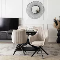 Lauko baldų komplektas IBIZA išskleidžiamo stalo komplektas, 160–240 cm, juodas marmuras, ir 4 apmuštos kėdės, MUMBAI, kreminės spalvos, modernus