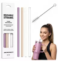 Šiaudeliai gėrimams plastikiniai daugkartiniai rinkinys 4 + šepetėlis