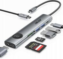 USB-C šakotuvas Acer ODK3E0, 7 jungtys: USB, HDMI, PD, SD, TF