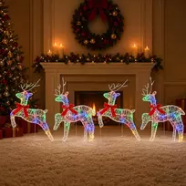 Kalėdų elnias 4 vnt. 80 LED Įvairių spalvų 43 x 19 x 65 cm
