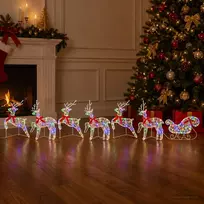 Kalėdinis elnias su rogutėmis 7 vnt. 140 LED Įvairių spalvų