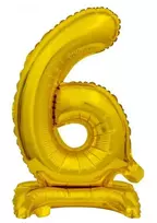 Skaičius B&C Gold Auksinis mini folijos balionas su skaičiumi 6 ir pagrindu, 38 cm
