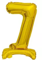 Skaičius B&C Gold Auksinis mini folijos balionas su skaičiumi 7 ir pagrindu, 38 cm