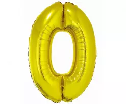 Auksinis folijos balionas „Skaičius 0“, 76 cm