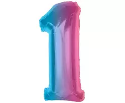 Vaivorykštės spalvų folijos balionas „1“, 92 cm
