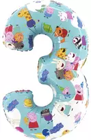 Peppa Pig mėlynas skaičius 3 folijos balionas 66 cm