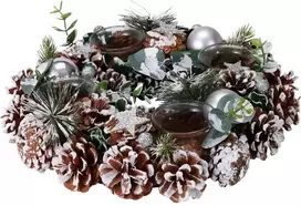 Home Styling Collection Kalėdinis vainikas iš kankorėžių, žvakių laikiklis 4 žvakėms, Ø 30 cm x 7,5 cm