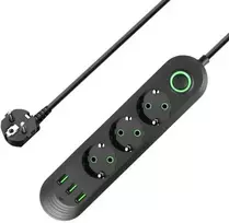 Prailgintuvas P30, su 3 lizdais, USB Type A ir USB Type C prievadais, juodas
