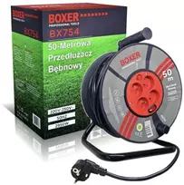 Susukamas statybinis prailgintuvas Boxer BX754, 4 lizdai, 50m., spalva: juoda
