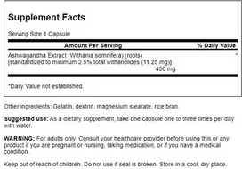 Ašvagandos ekstrakto kapsulės Swanson 60 kapsulių, 450 mg