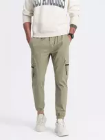 Vyriškos chaki jogger tipo kelnės su cargo kišenėmis