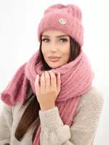 Moteriškas kepurės ir ilgo šaliko komplektas, rožinės spalvos