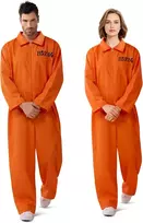 Spooktacular Creations vyriškas kalinio kombinezonas su užtrauktuku, oranžinis, XL, 21176-XL