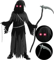 Spooktacular Creations vaikiškas Grim Reaper kostiumas su šviečiančiais akiniais 20255-L