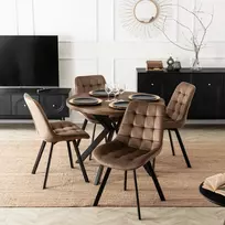 Lauko baldų komplektas Išskleidžiamas valgomojo stalas Modern 100–250 cm su 4 veliūrinėmis kėdėmis RICK – rustikalus ąžuolas / juoda / ruda