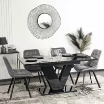Mebel Elite Stalo ir 4 kėdžių komplektas CLARK ir RICK, 120–160 cm, juodas ir pilkas