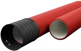 Raudonas gofruotas vamzdis D50/d31 su virve Ecopipe (be halogenų, 50m)