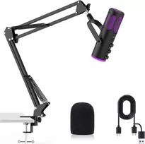 Ortizan C1 USB kondensatorinis žaidimų mikrofonas su RGB apšvietimu ir laikikliu