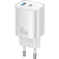 USAMS Charger T66 45W GaN CC290 USB-A + USB-C USA001665