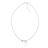 17KM Korean Artificial Pearl Heart Necklaces for Women Crystal Bow Pendant Beads Necklace Fashion Accessories Jewelry Gift white