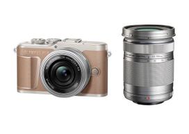 OLYMPUS veidrodinis vieno objektyvo fotoaparatas PEN EZ dvigubo priartinimo rinkinys rudas E-PL10 ruda