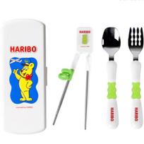 Haribo Baby Cutlery Spoon + Fork + Chopsticks + Case Set, Green, Spoon + Fork + Chopsticks + Case white