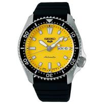 SEIKO Size 5 Sports 100m Water Resistant Automatic Mechanical Movement Silicone Strap Watch 46mm SRPL87 Yellow Watch Dial yellow