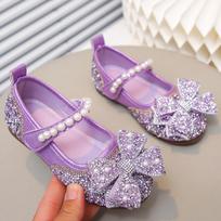 Little Girl's Fairy Style Pearl Rhinestone Bow Flats - Soft Sole Summer Fashion Banquet Shoes 24/15cm length gray
