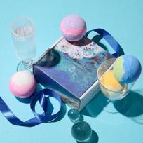 Long-lasting foam bath bomb Sparkling bubble bath bath bomb + premium package, 4 pieces (Grand Blue) gray